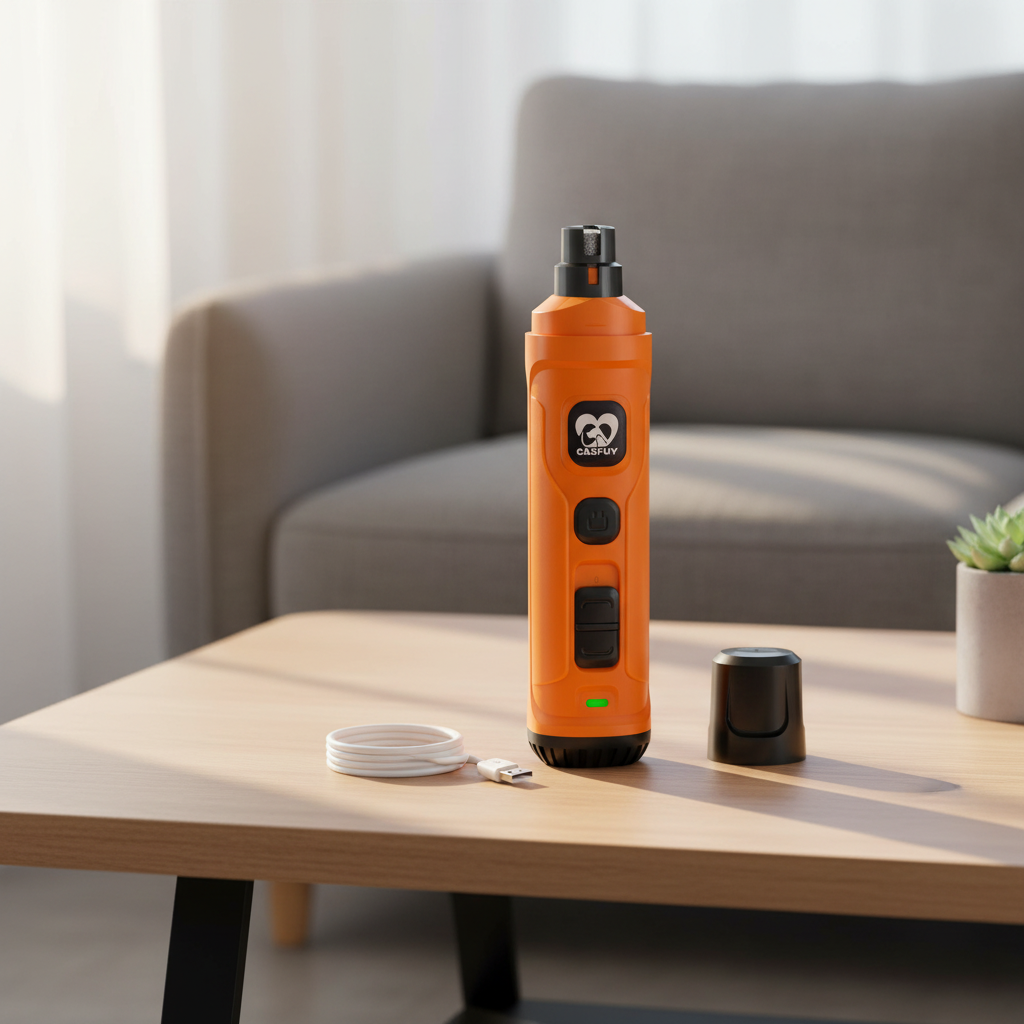 Electric dog nail grinder with 2 LED lights, orange — alternate view
