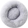 Fluffy calming donut pet bed self-warming cuddler, light grey