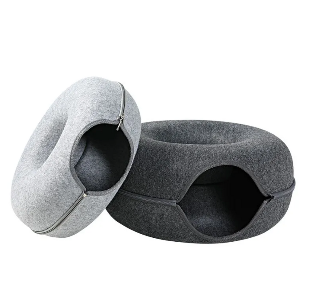 Felt Convertible Cat Tunnel Bed - Zips Apart into 2 Cat Caves, 24 x 11 in