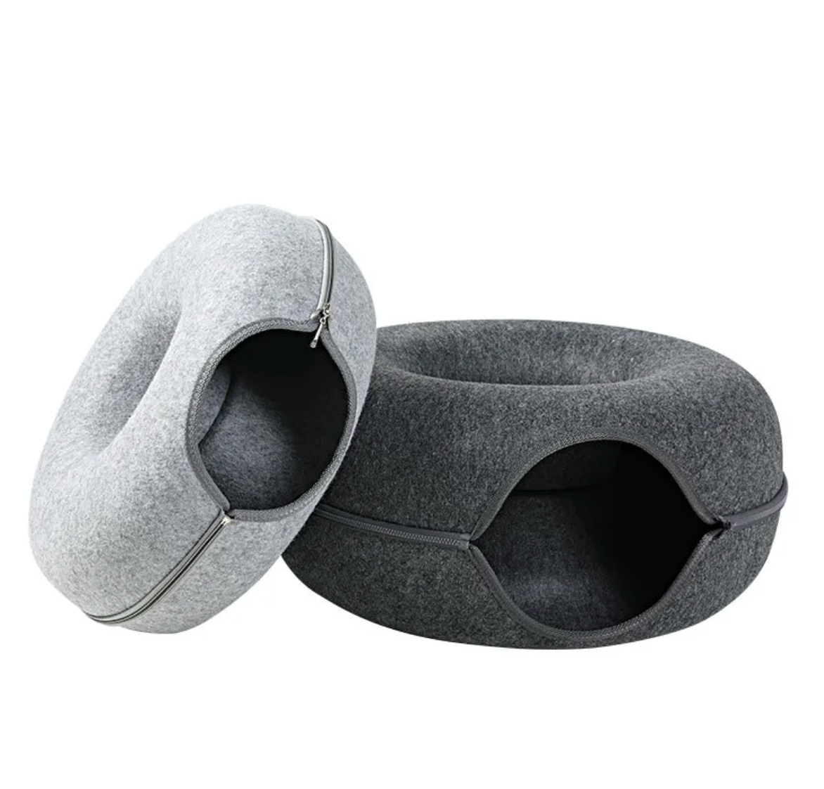 Felt Convertible Cat Tunnel Bed - Zips Apart into 2 Cat Caves, 24 x 11 in