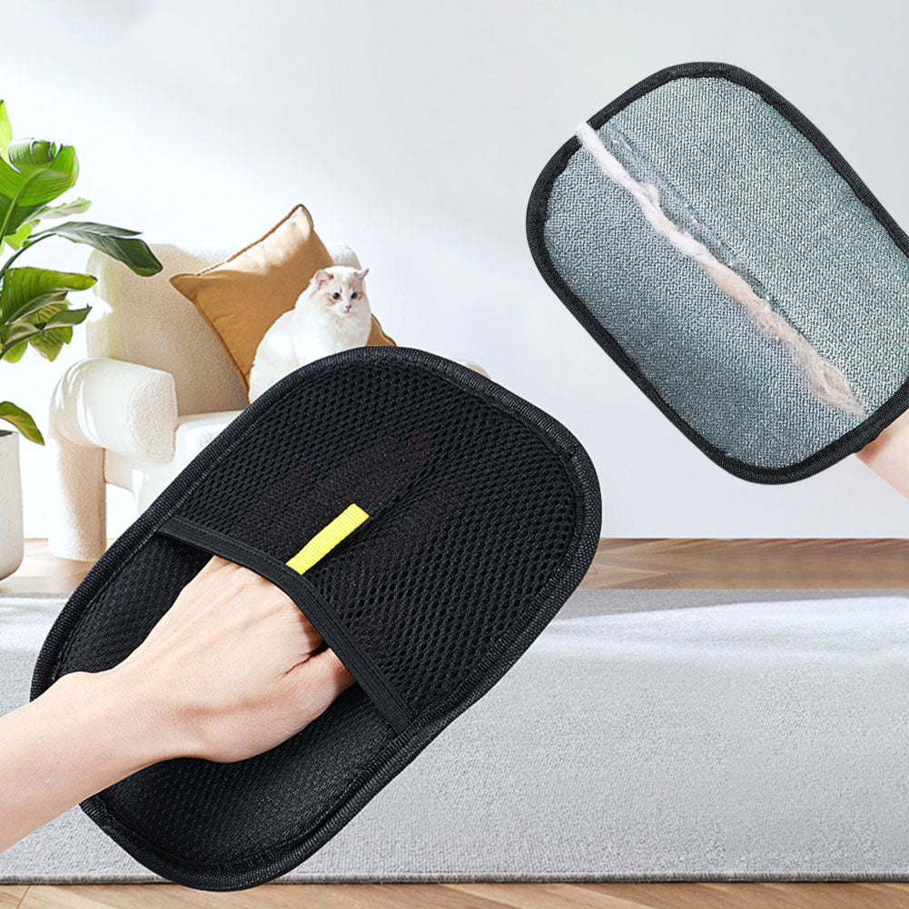Using the glove on a bed to lift pet hair