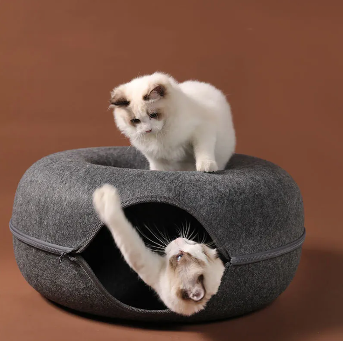 Felt Convertible Cat Tunnel Bed - Zips Apart into 2 Cat Caves, 24 x 11 in