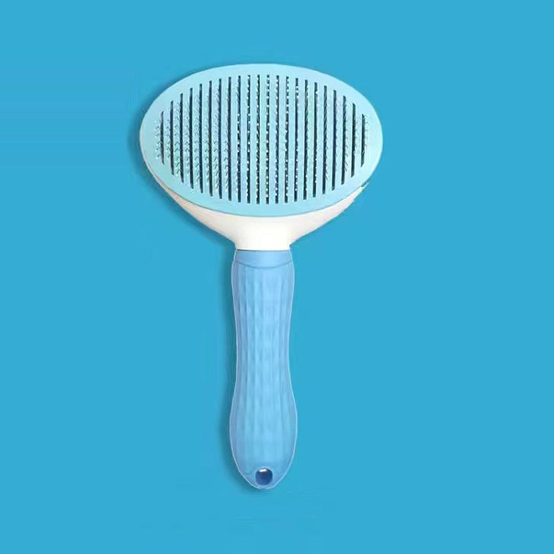 Self-cleaning cat hair remover brush in blue