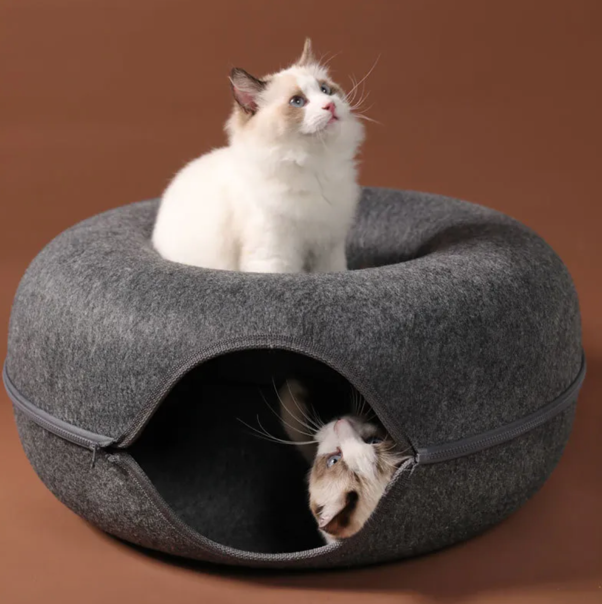 Felt Convertible Cat Tunnel Bed - Zips Apart into 2 Cat Caves, 24 x 11 in