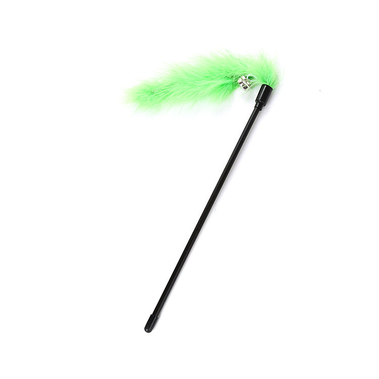 Turkey Feather Cat Teaser Wand with Bell — Natural Feather Toy, 10 in