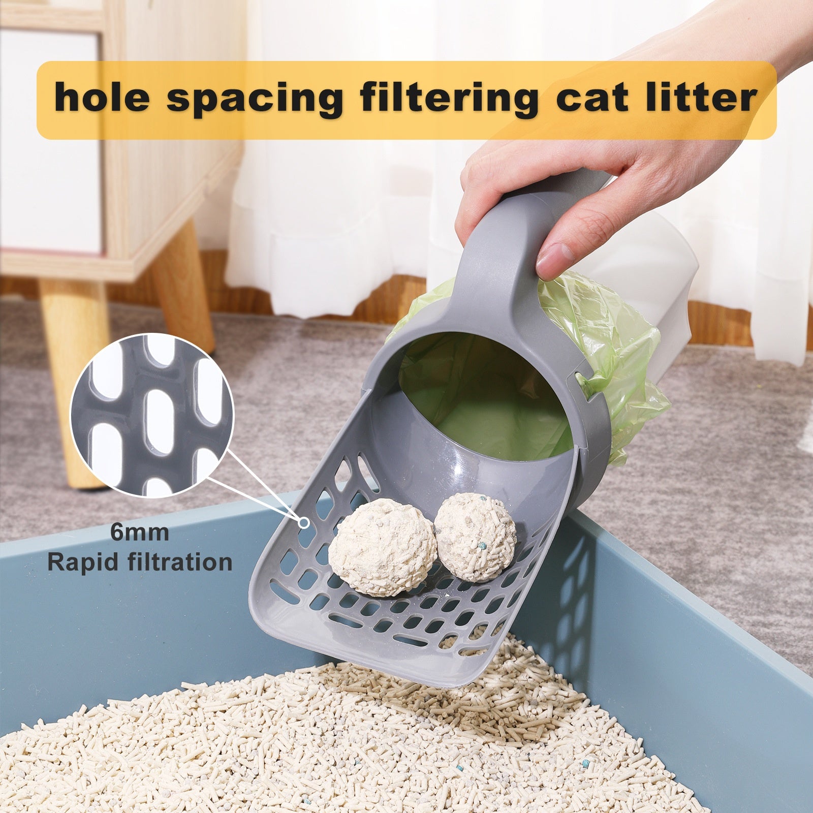 Cat Litter Scoop with Built-In Waste Bin & Sifter - Includes 4 Bag Rolls