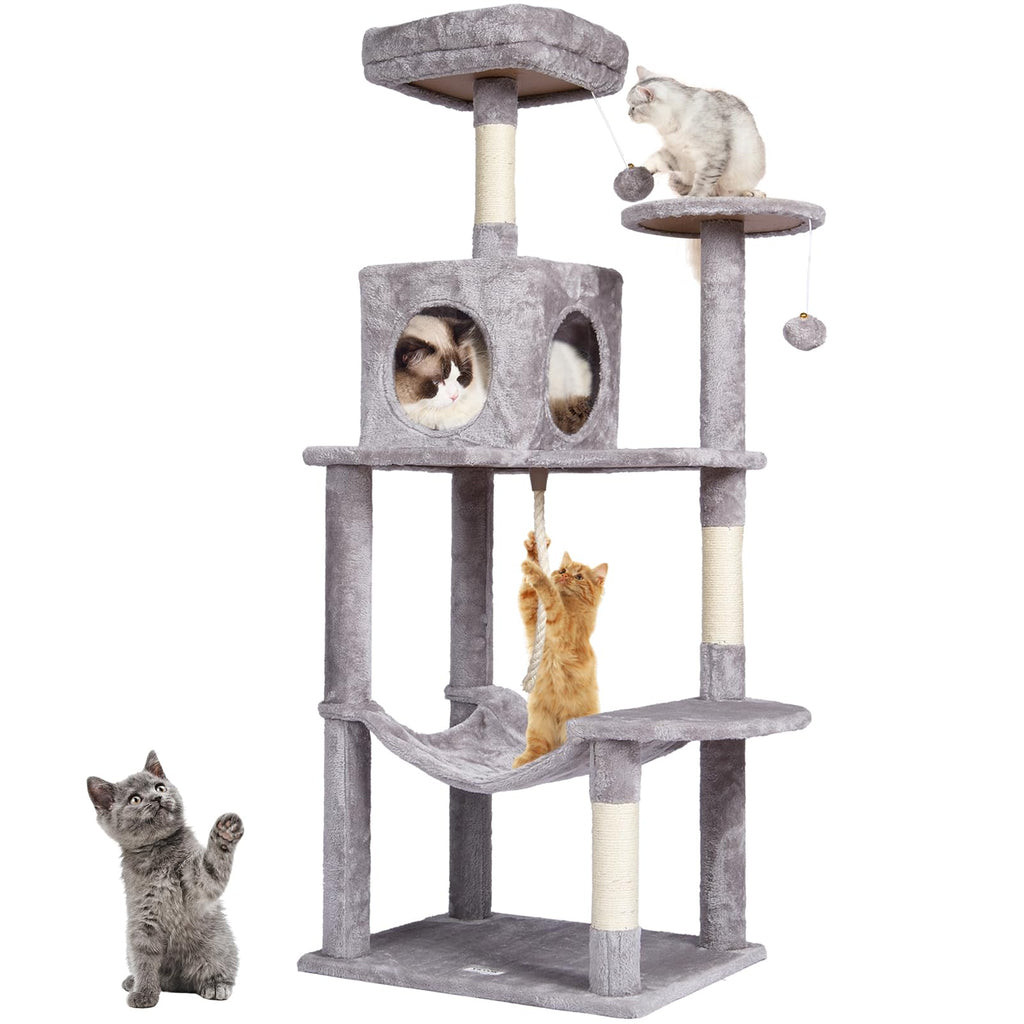 56 Inch Multi-Level Cat Tree Tower with Condo, Hammock & Sisal Scratching Posts