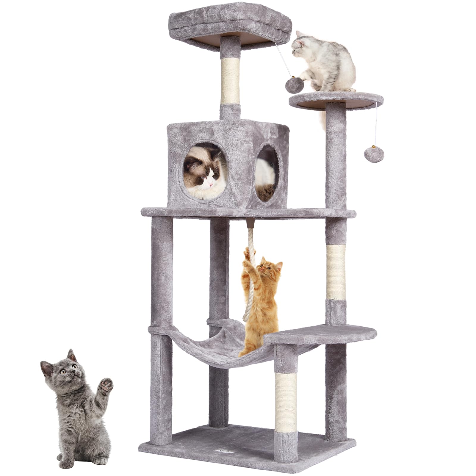 56 Inch Multi-Level Cat Tree Tower with Condo, Hammock & Sisal Scratching Posts