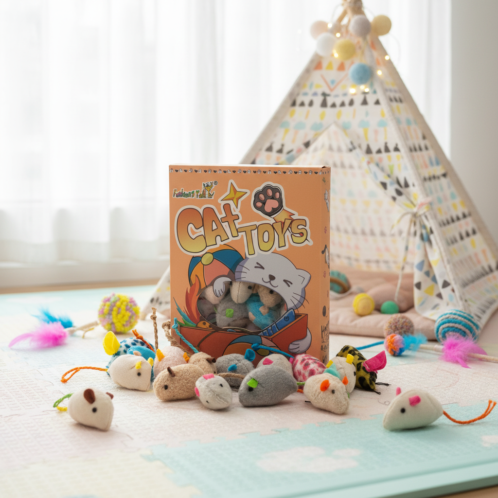 Plush catnip mice 32-piece variety pack of cat toys — detail view