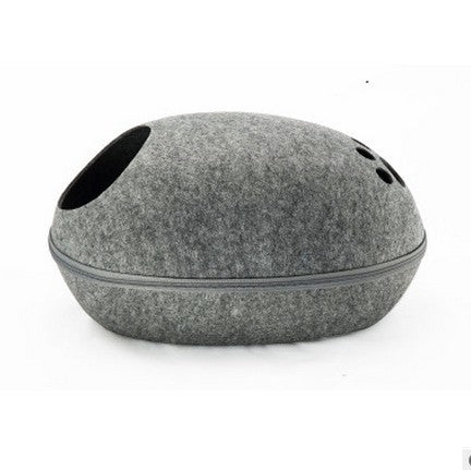 Egg-Shaped Felt Cat Cave Bed — Enclosed Hideaway, 13 x 10 in