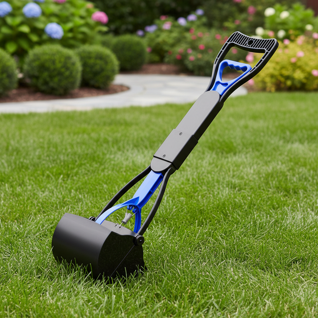 Folding spring-loaded pooper scooper — alternate view