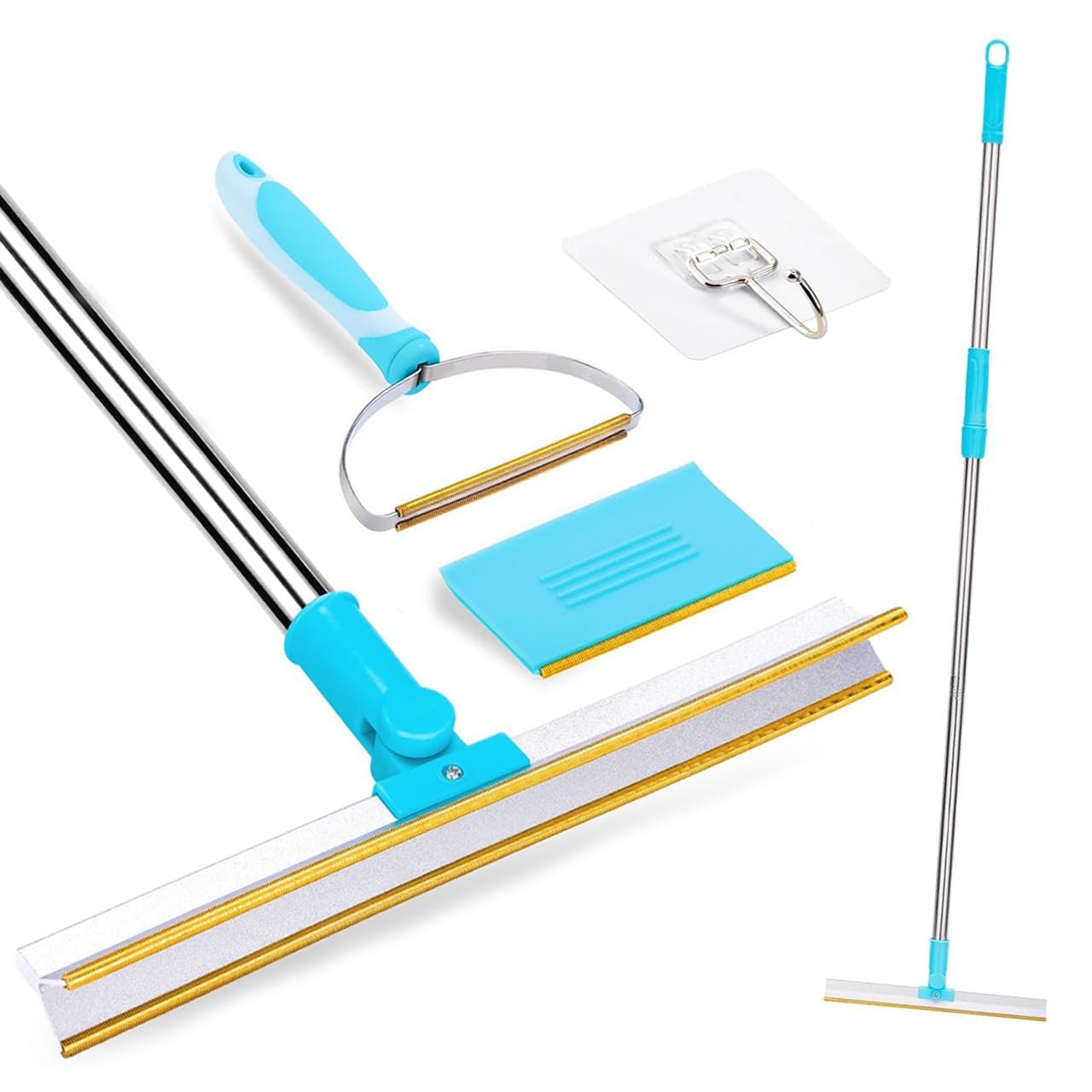 Pet Hair Remover Set with Telescopic Handle - 3 Piece Grooming Broom Kit