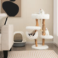34 Inch Solid Pear Wood Cat Tree with Hammock, Top Perch & Jute Scratching Posts