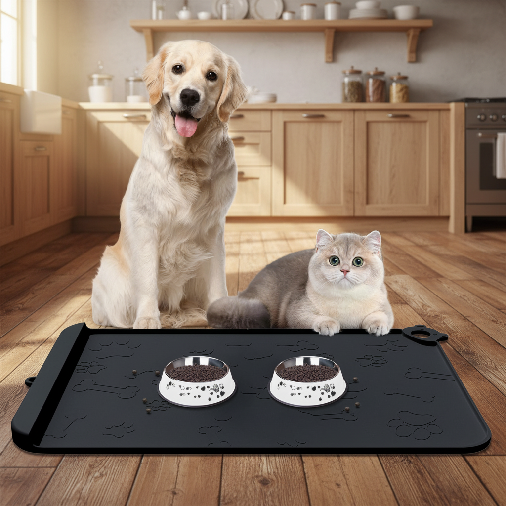 Silicone pet feeding mat with residue pocket, 22 x 14 inches — alternate view