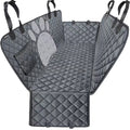 Car pet pad shown from the side with its adjustable headrest straps