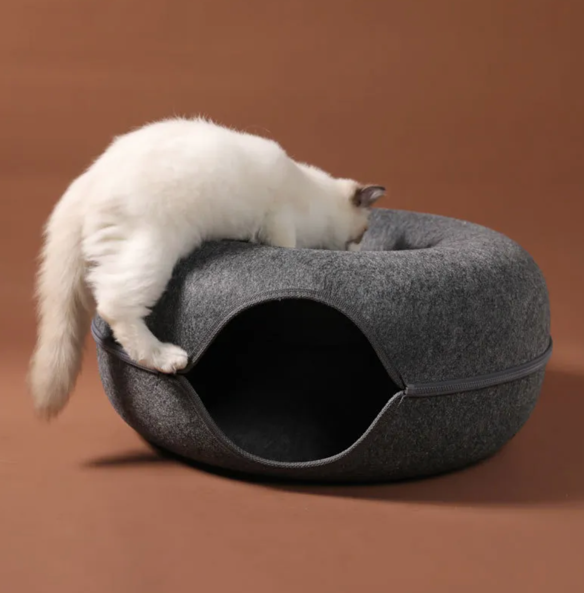 Felt Convertible Cat Tunnel Bed - Zips Apart into 2 Cat Caves, 24 x 11 in