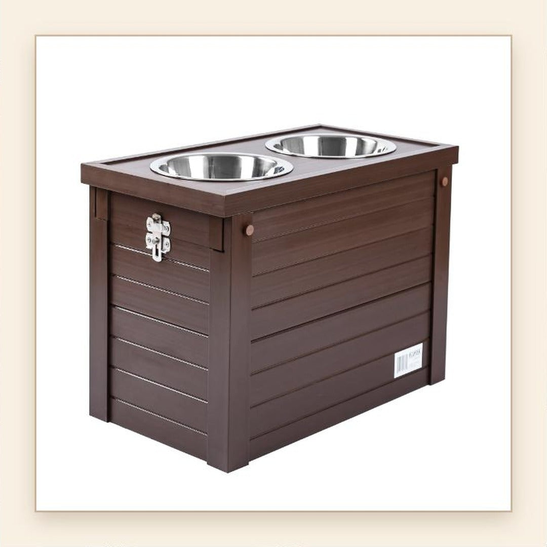 Elevated Dog Feeder with 2 Stainless Steel Bowls & Storage