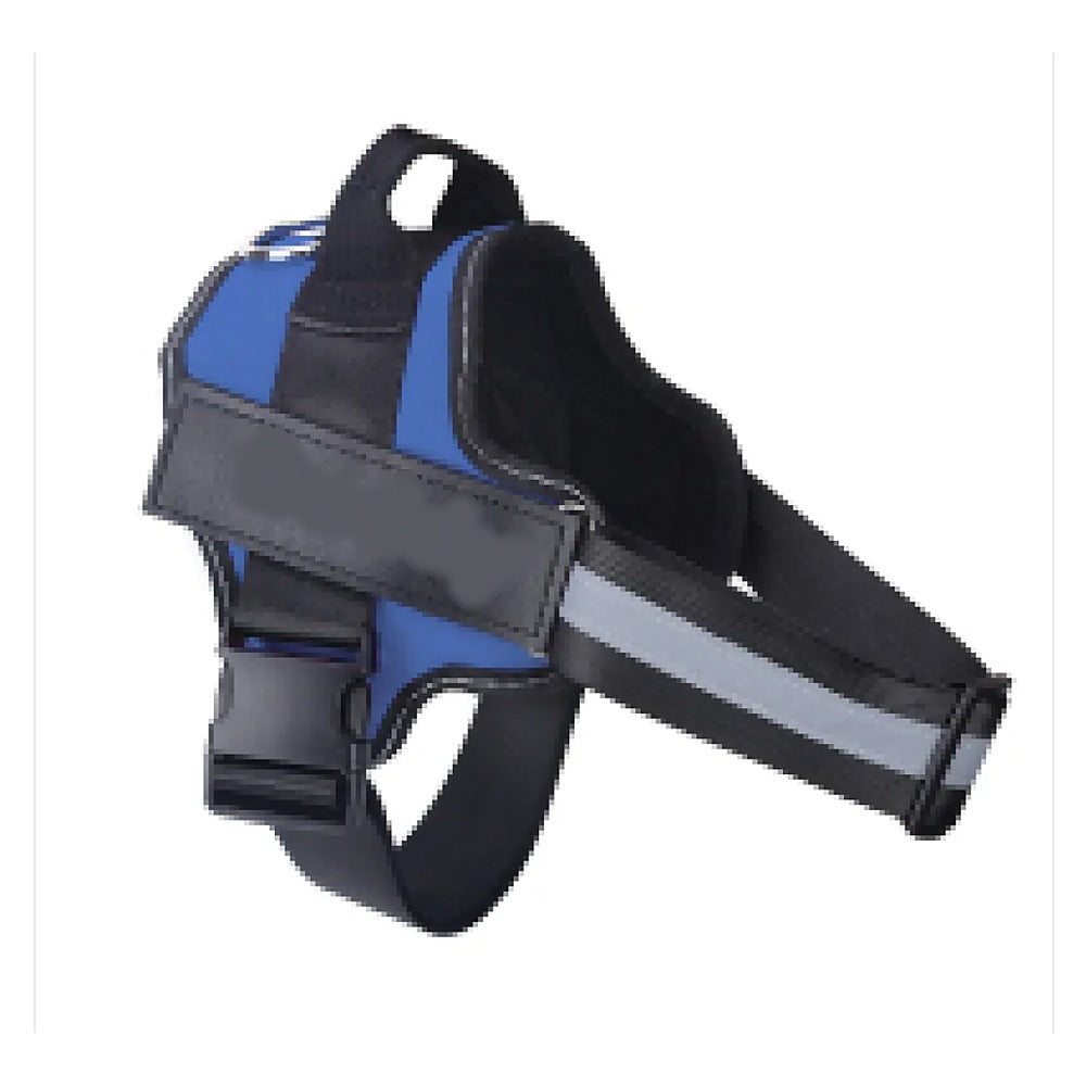 No-Pull Reflective Dog Harness Vest with Handle — Blue, side view with top handle and reflective strap