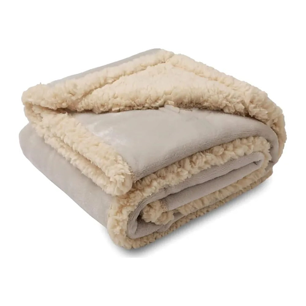 Waterproof Sherpa Dog Blanket — Beige, folded to show the sherpa side and soft reverse