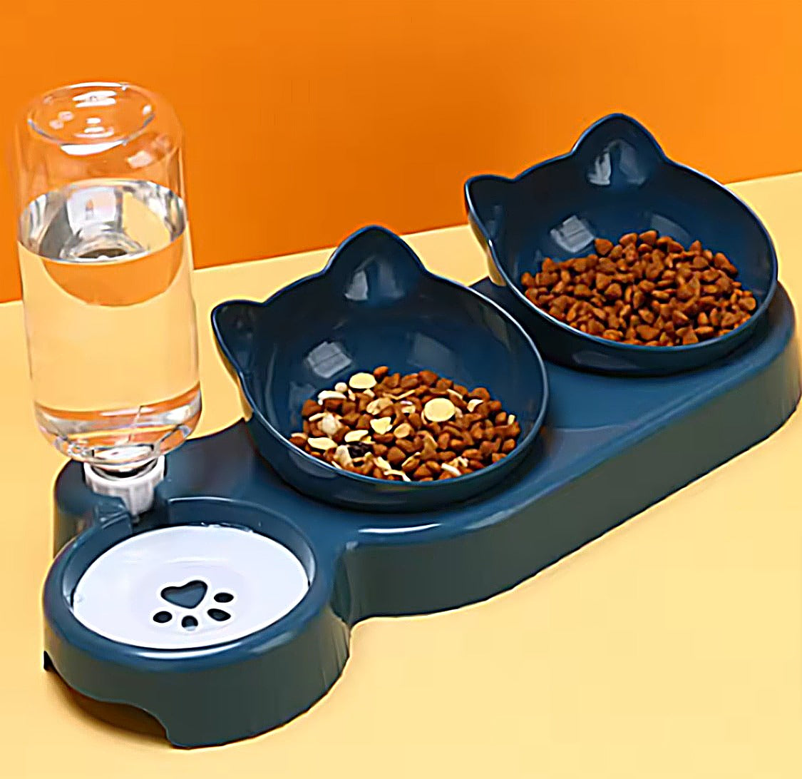 Tilted double cat bowl in pink