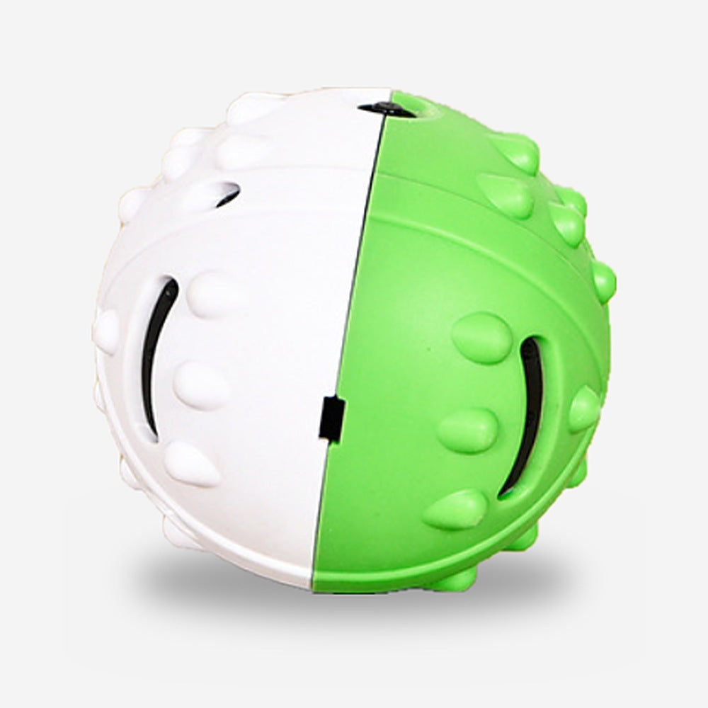 Treat Dispensing Dog Toy — Green & White enrichment ball with treat slots