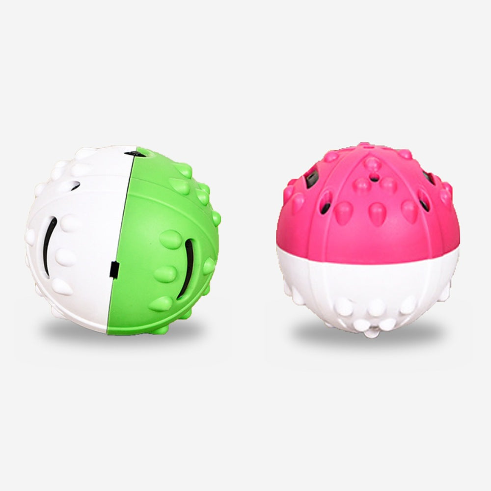 Treat Dispensing Dog Toy — both colours side by side: Green & White and Pink & White