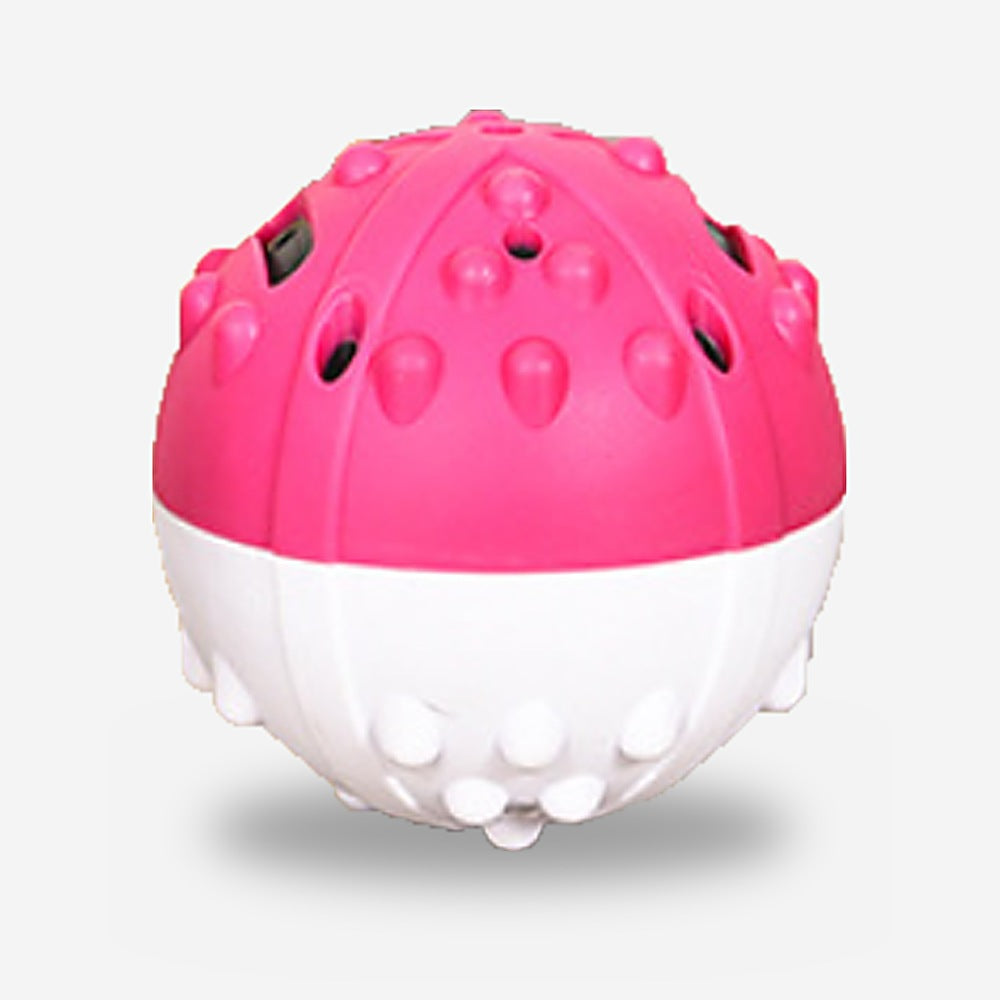 Treat Dispensing Dog Toy — Pink & White enrichment ball with treat openings