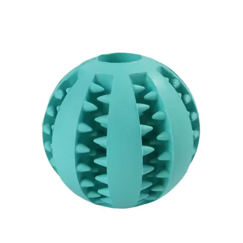 Bite-Resistant Rubber Chew Ball — light blue ball with dental ridges