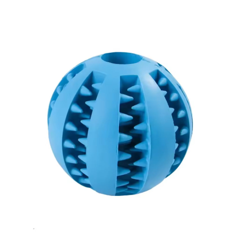 Bite-Resistant Rubber Chew Ball — blue ball with dental ridges