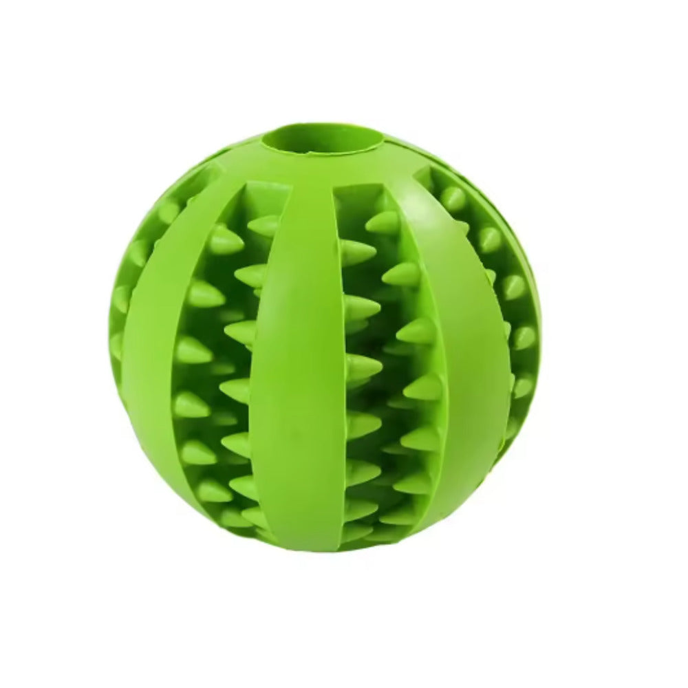Bite-Resistant Rubber Chew Ball — green ball with dental ridges