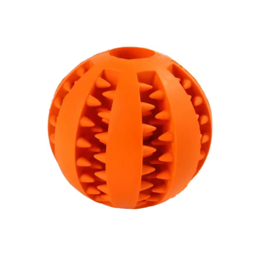 Bite-Resistant Rubber Chew Ball — orange ball with dental ridges