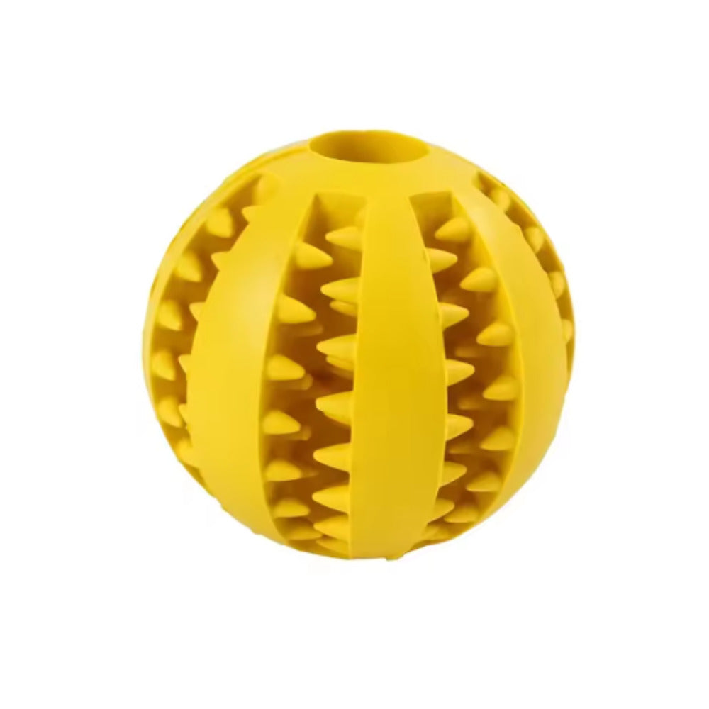 Bite-Resistant Rubber Chew Ball — yellow ball with dental ridges