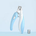 LED pet nail clipper in blue with flip-up light guard