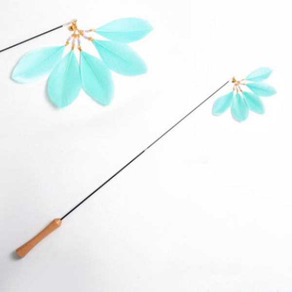 Retractable Wooden Cat Teaser Wand — Feather Toy, Extends to 29 in